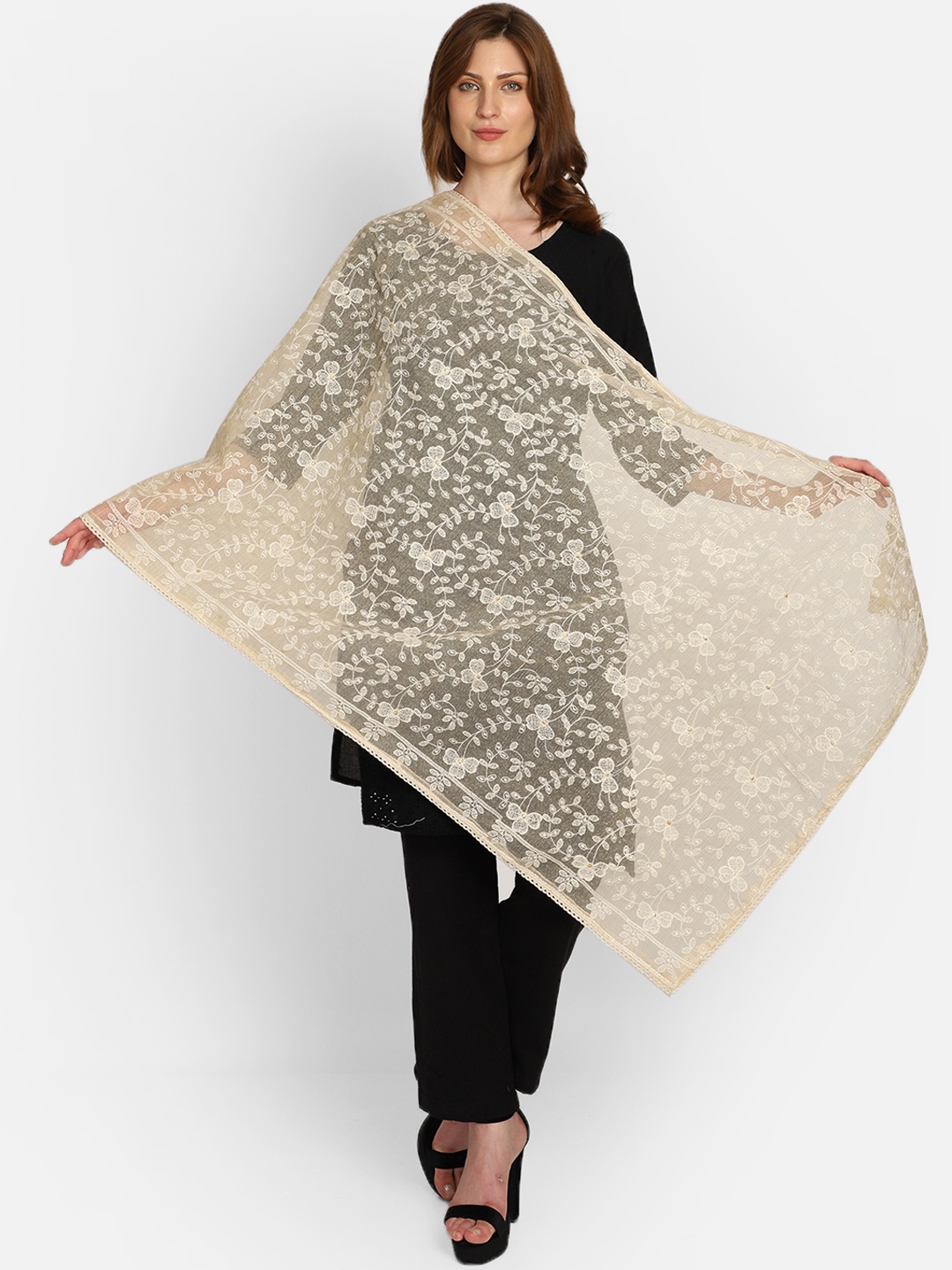 

amraoo Beige Embroidered Dupatta