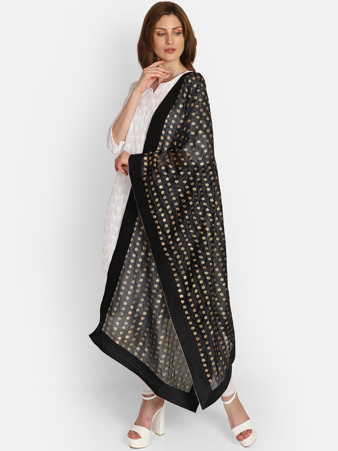 

amraoo Black Printed Dupatta