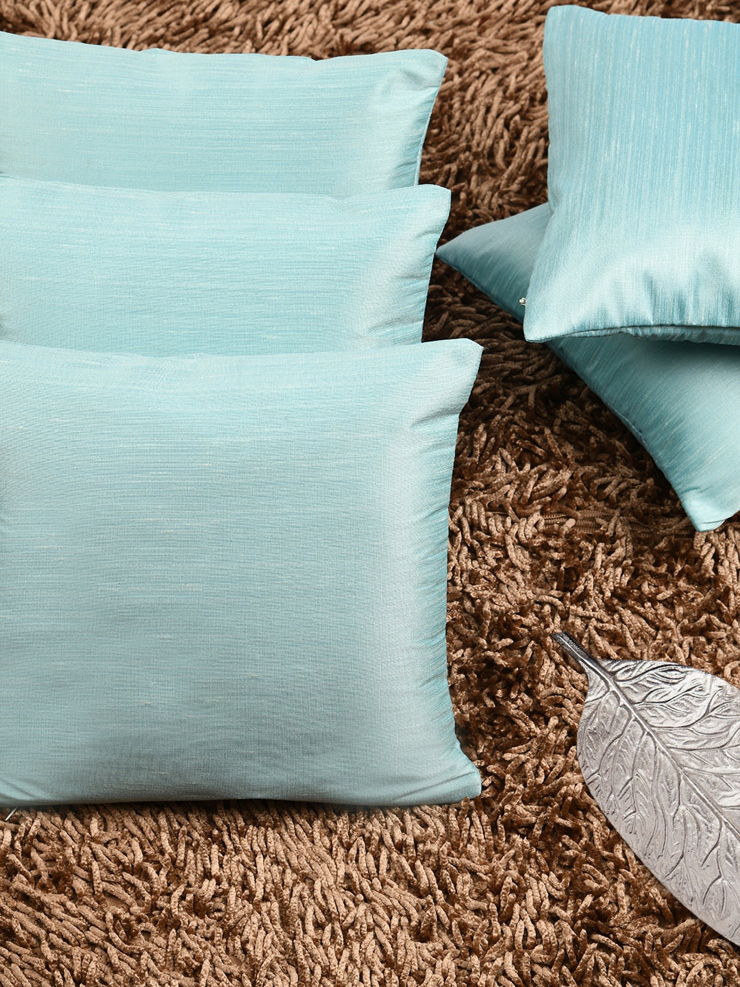 HOUZZCODE Turquoise Blue Set of 5 Solid Square Cushion Covers