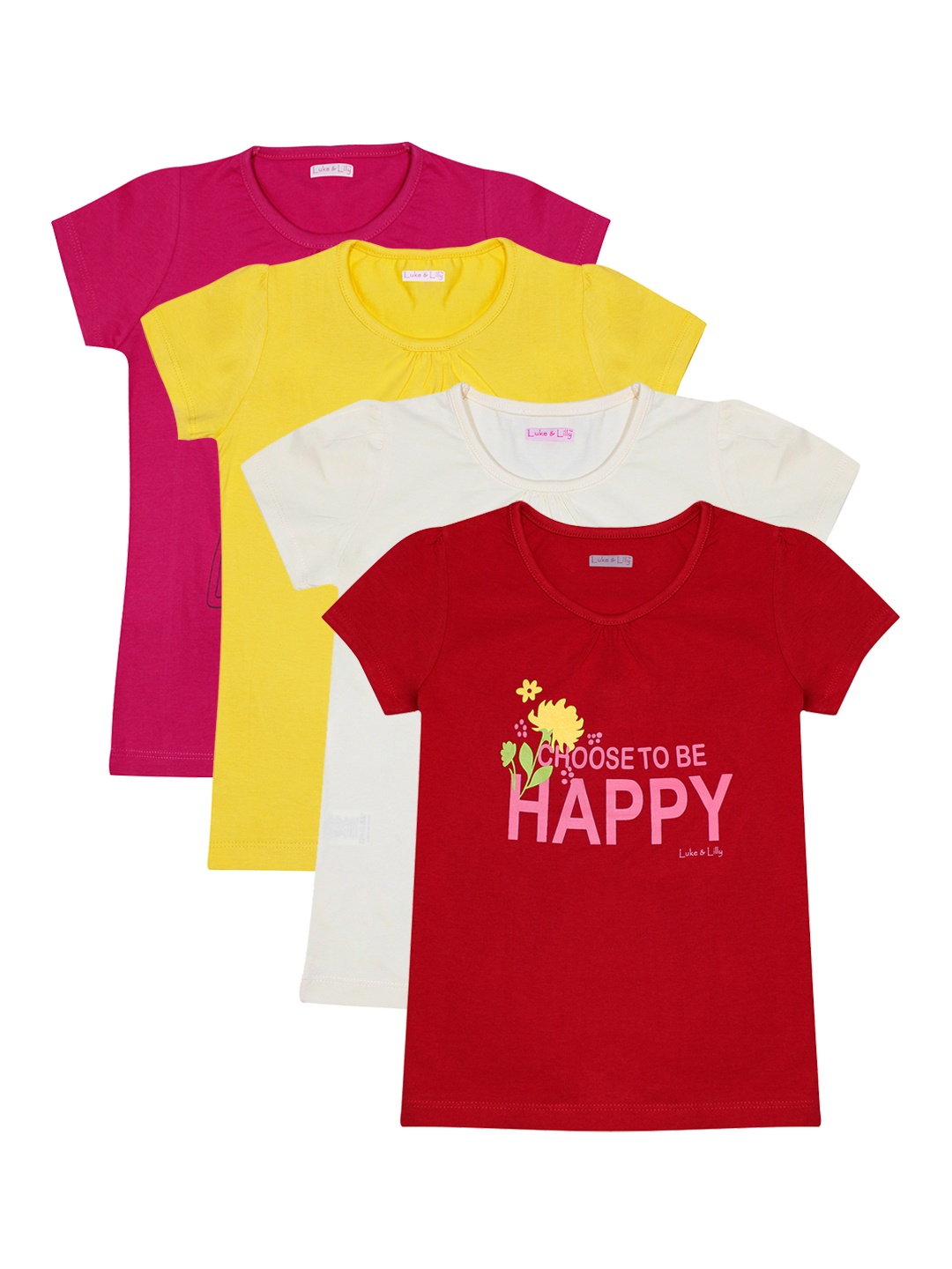 

Luke & Lilly Girls Pack of 4 Multicoloured Printed Round Neck T-shirts, Multi