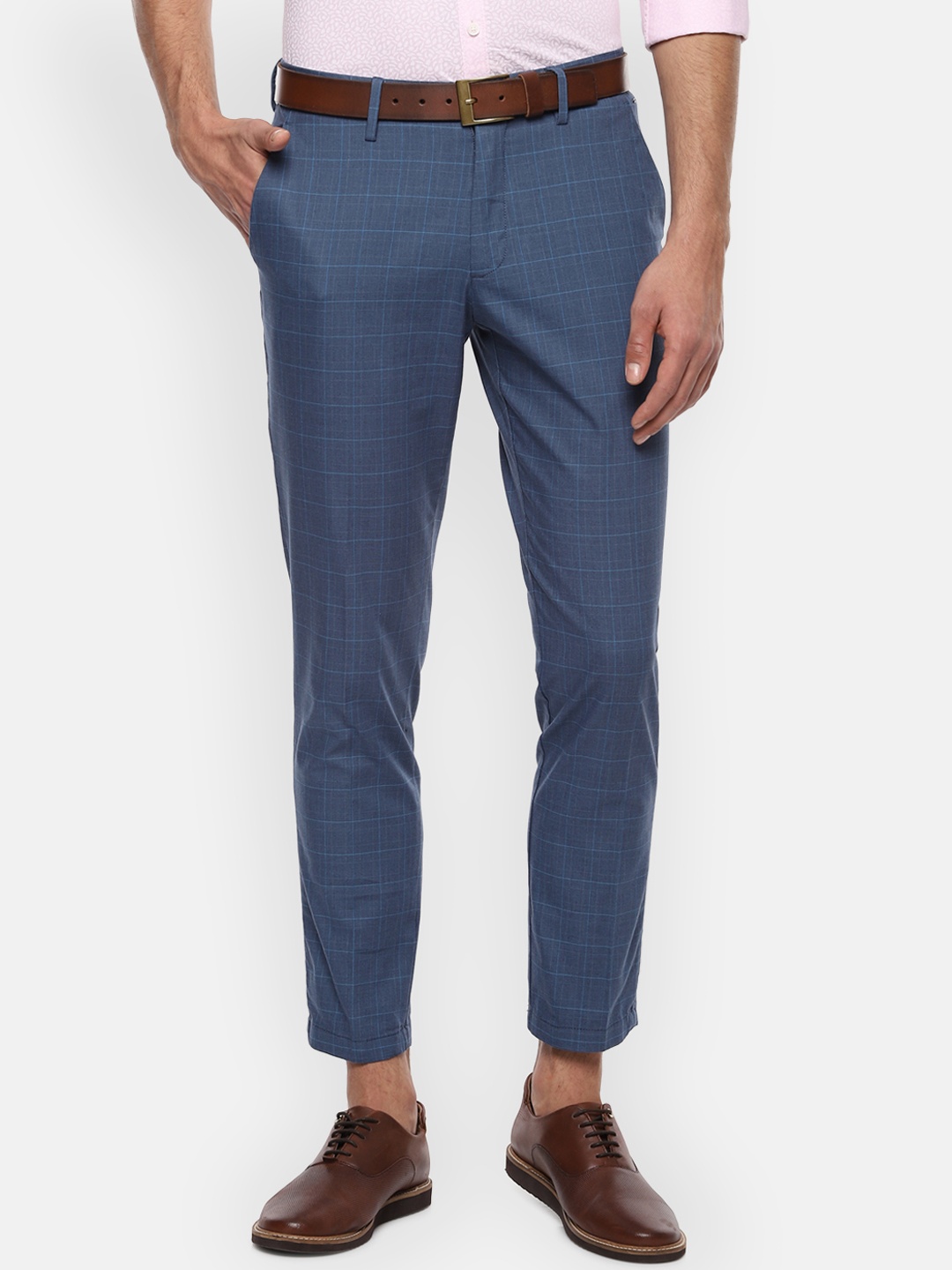 

Louis Philippe Sport Men Blue Slim Fit Checked Regular Trousers