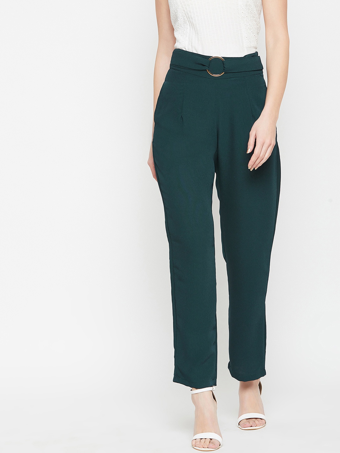 

Marie Claire Women Green Straight Fit Solid Regular Trousers