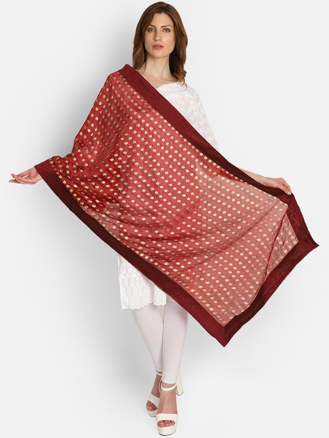 

amraoo Maroon & Gold-Toned Printed Dupatta
