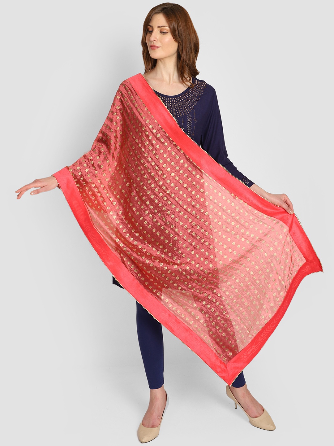 

amraoo Women Coral Printed Dupatta