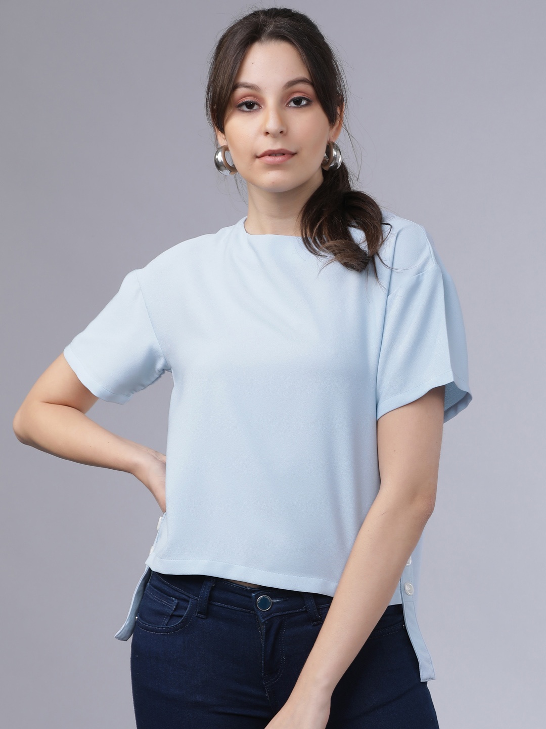 

Tokyo Talkies Women Baby Blue Solid Top