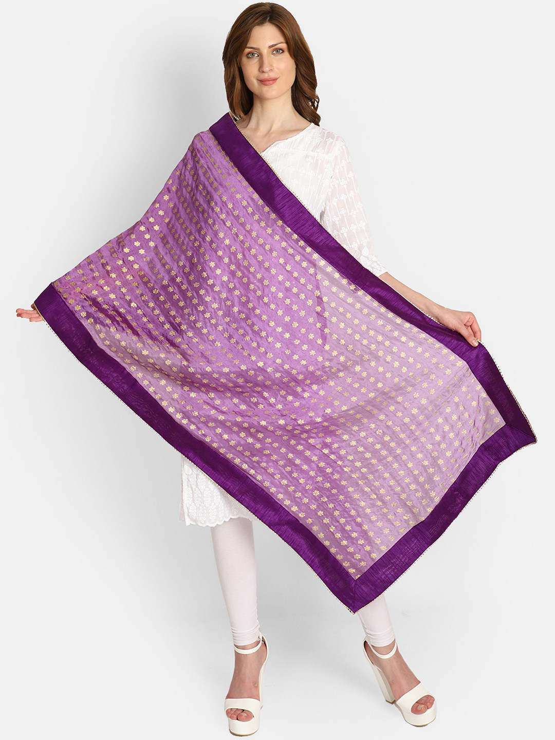 

amraoo Purple & Gold Floral Print Dupatta