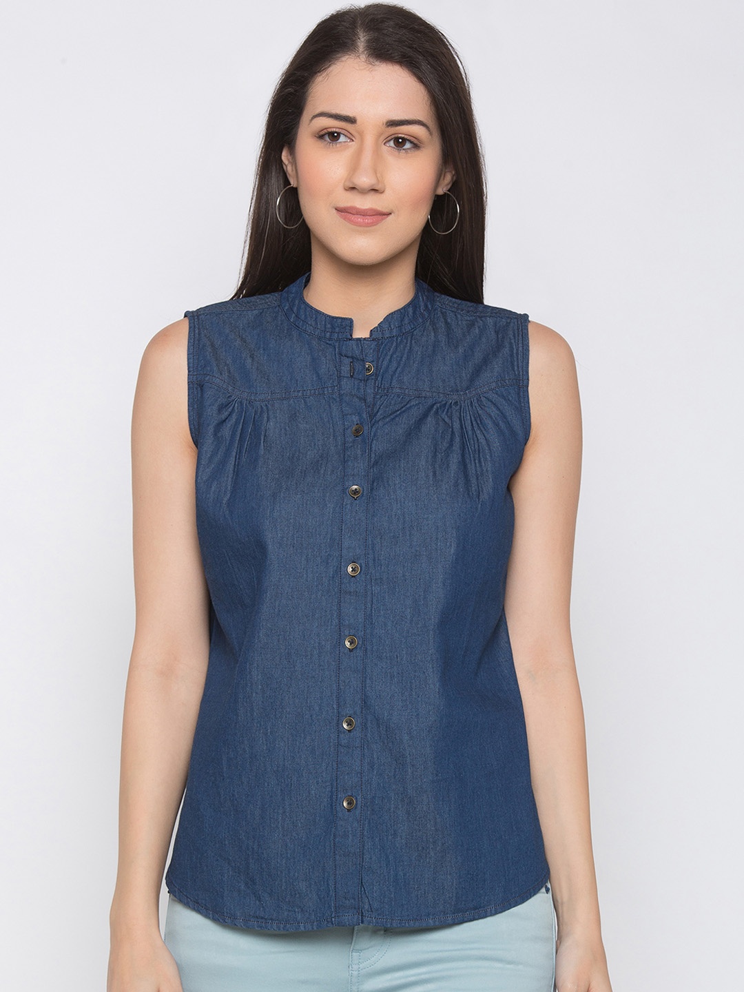 

Globus Women Navy Blue Regular Fit Solid Casual Shirt
