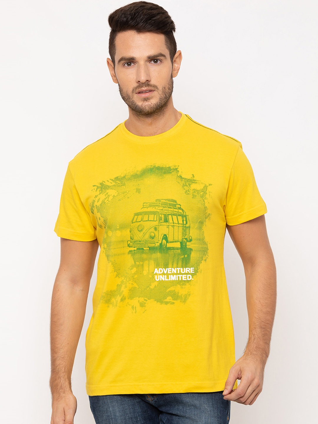 

Globus Men Yellow Printed Round Neck T-shirt