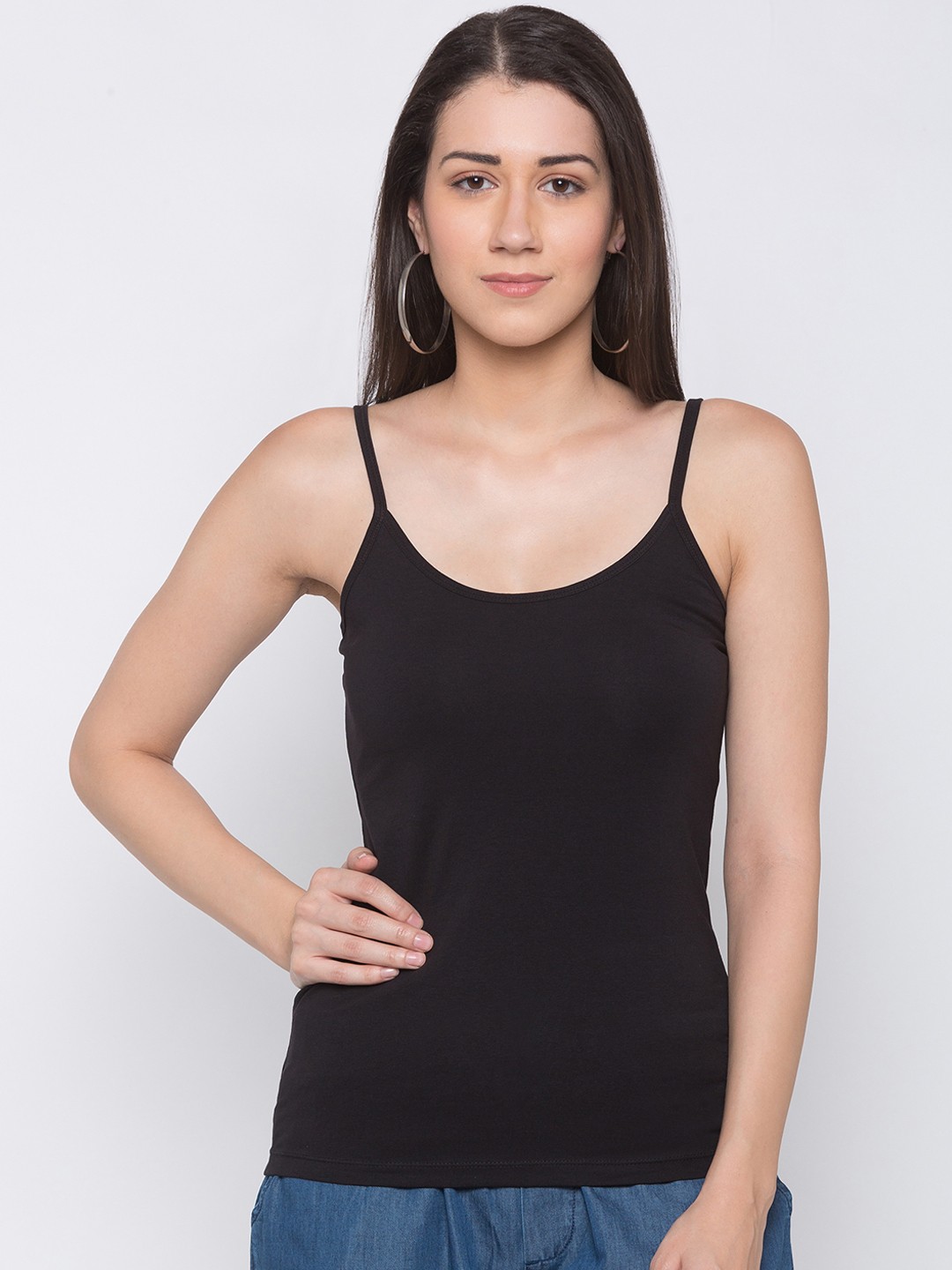 

Globus Women Black Solid Tank Pure Cotton Top