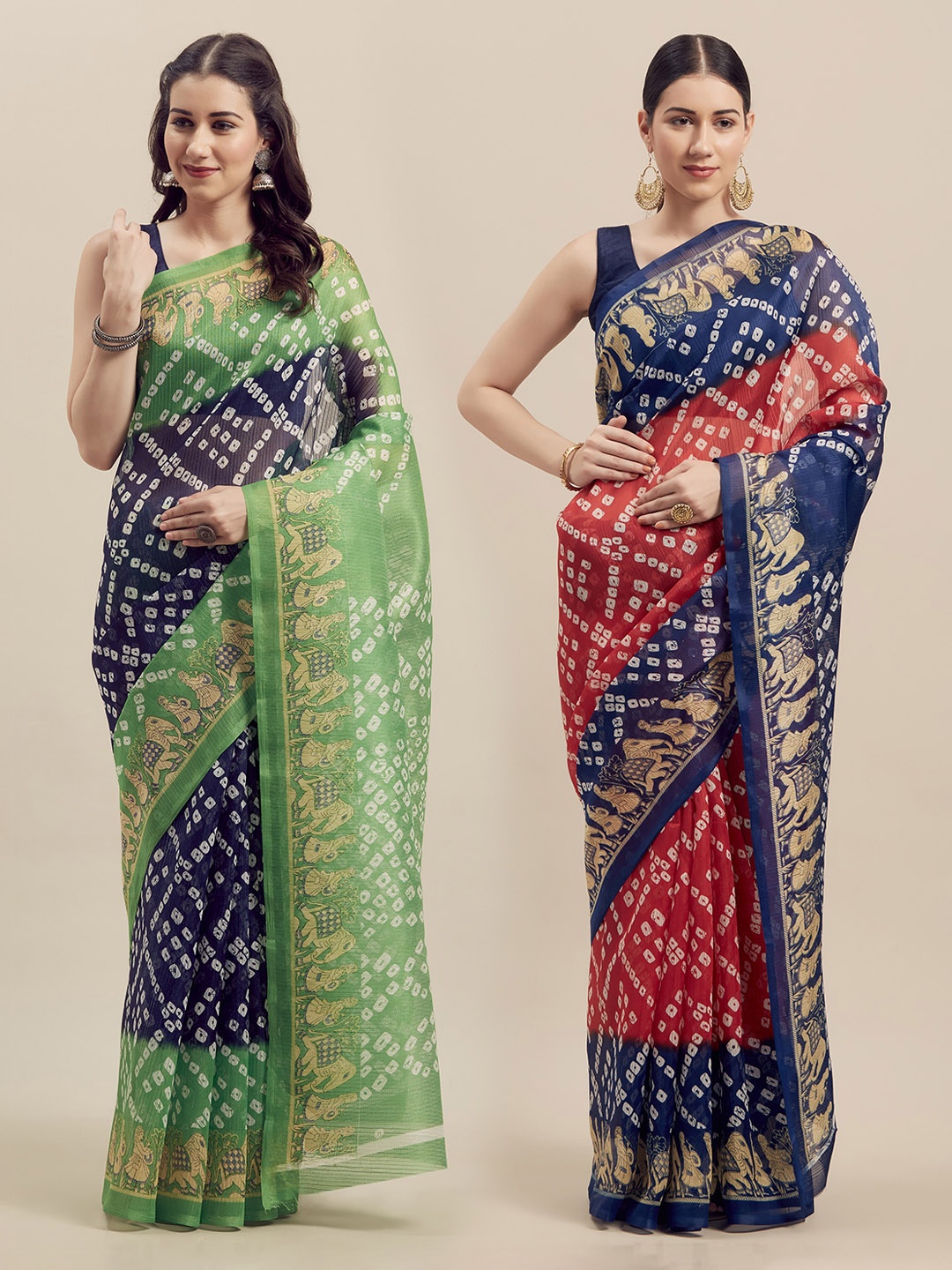 

Silk Bazar Green & Red Art Silk Printed Bhagalpuri Saree