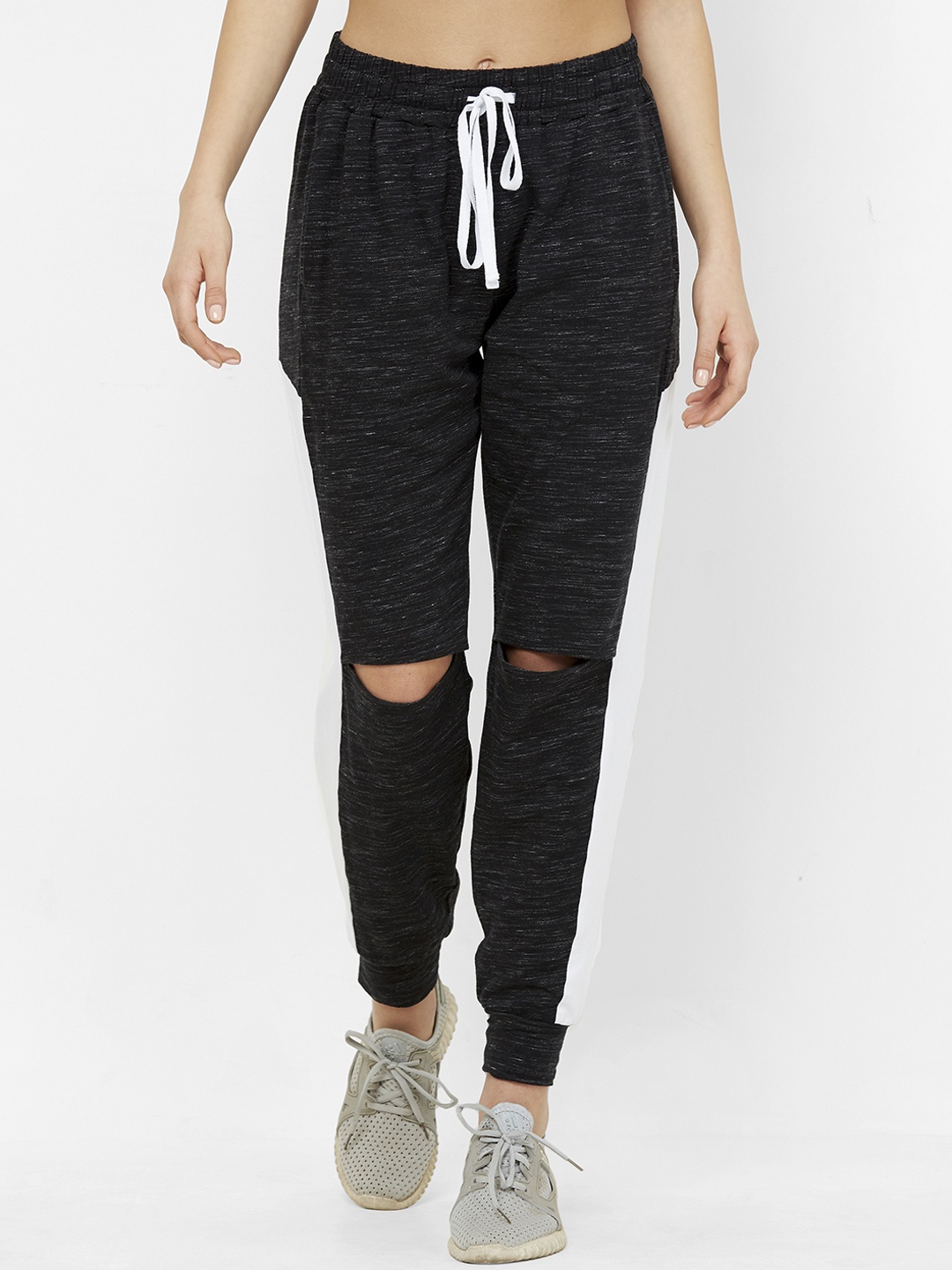 

Mystere Paris Women Black & White Knee Slit Joggers