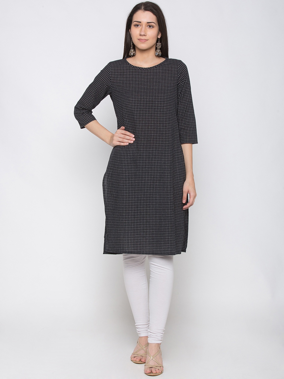 

Globus Women Black Checked Straight Kurta