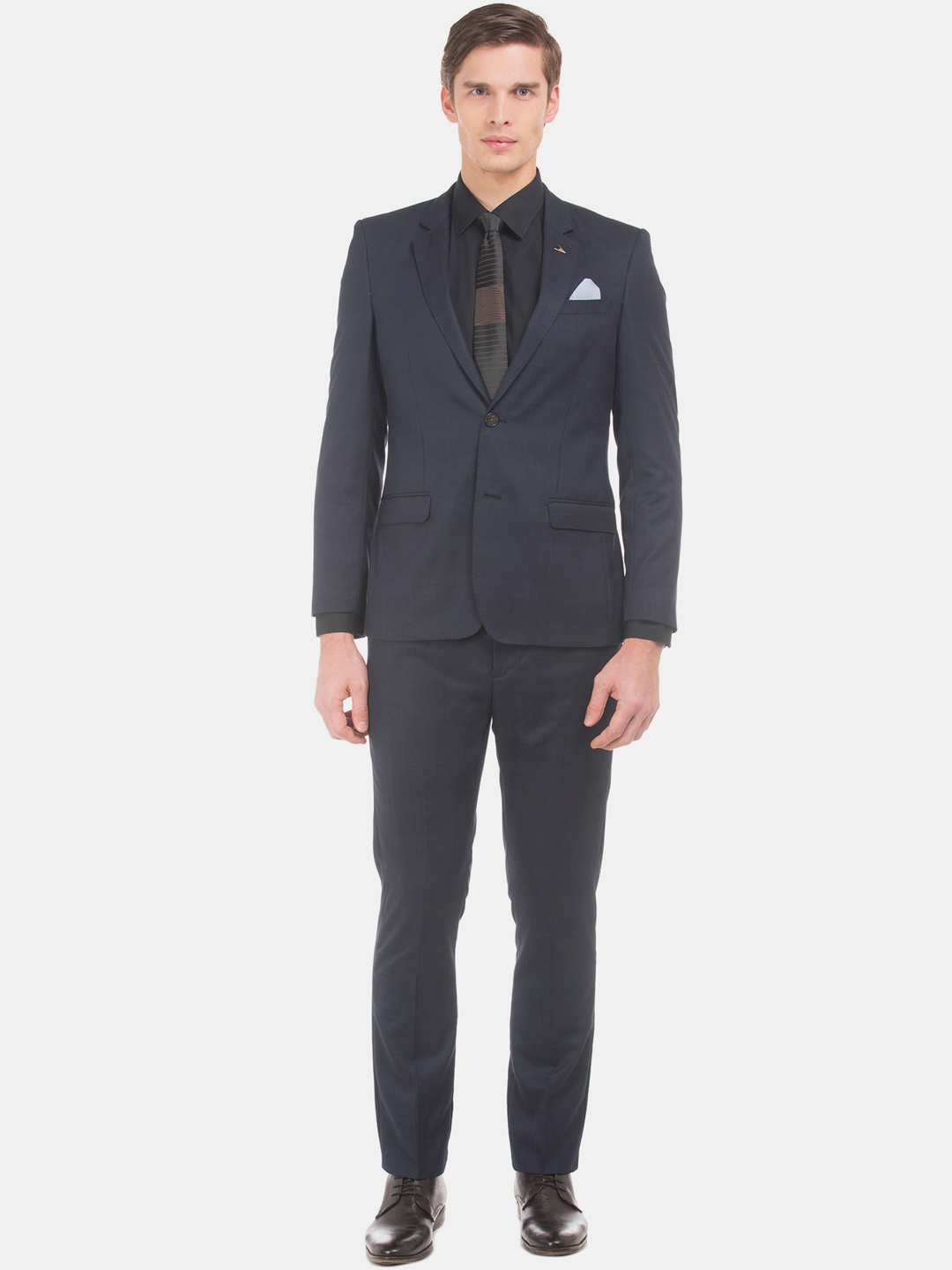 

Arrow Men Blue Checked Single-Breasted Formal Suit