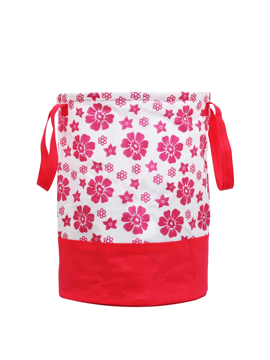 

Kuber Industries Pink & White Floral Printed Waterproof Canvas Laundry Bag 45 L