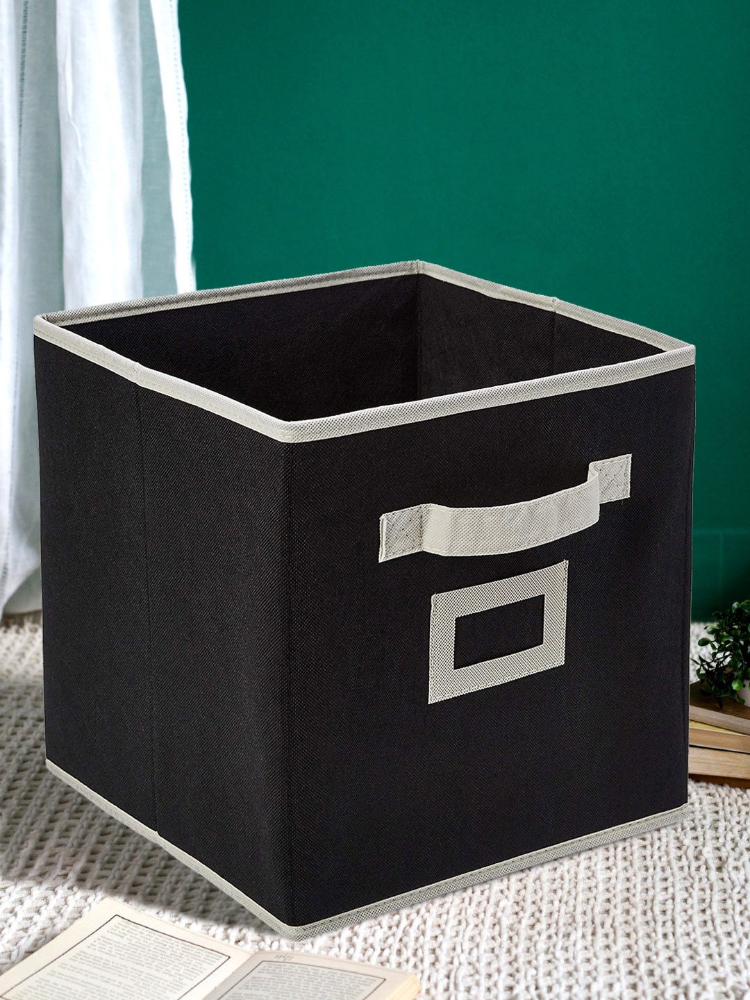 

Kuber Industries Black Solid Large Foldable Storage Box With Handle