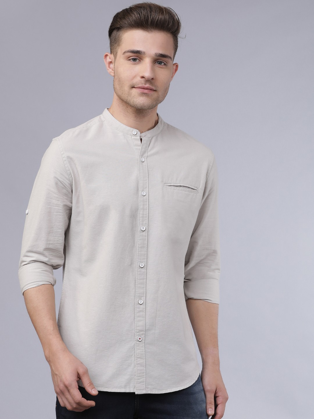 

LOCOMOTIVE Men Grey Slim Fit Solid Casual Shirt