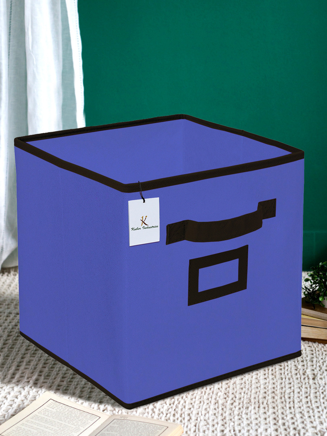 

Kuber Industries Blue Solid Large Foldable Storage Box With Handle