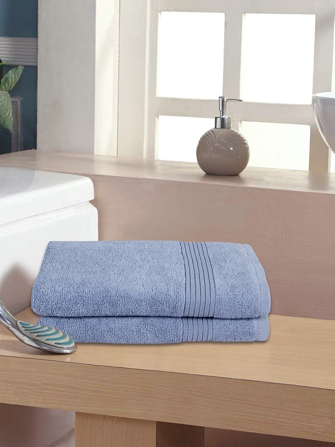 

ROMEE Set of 2 Blue Solid 400 GSM Bath Towels