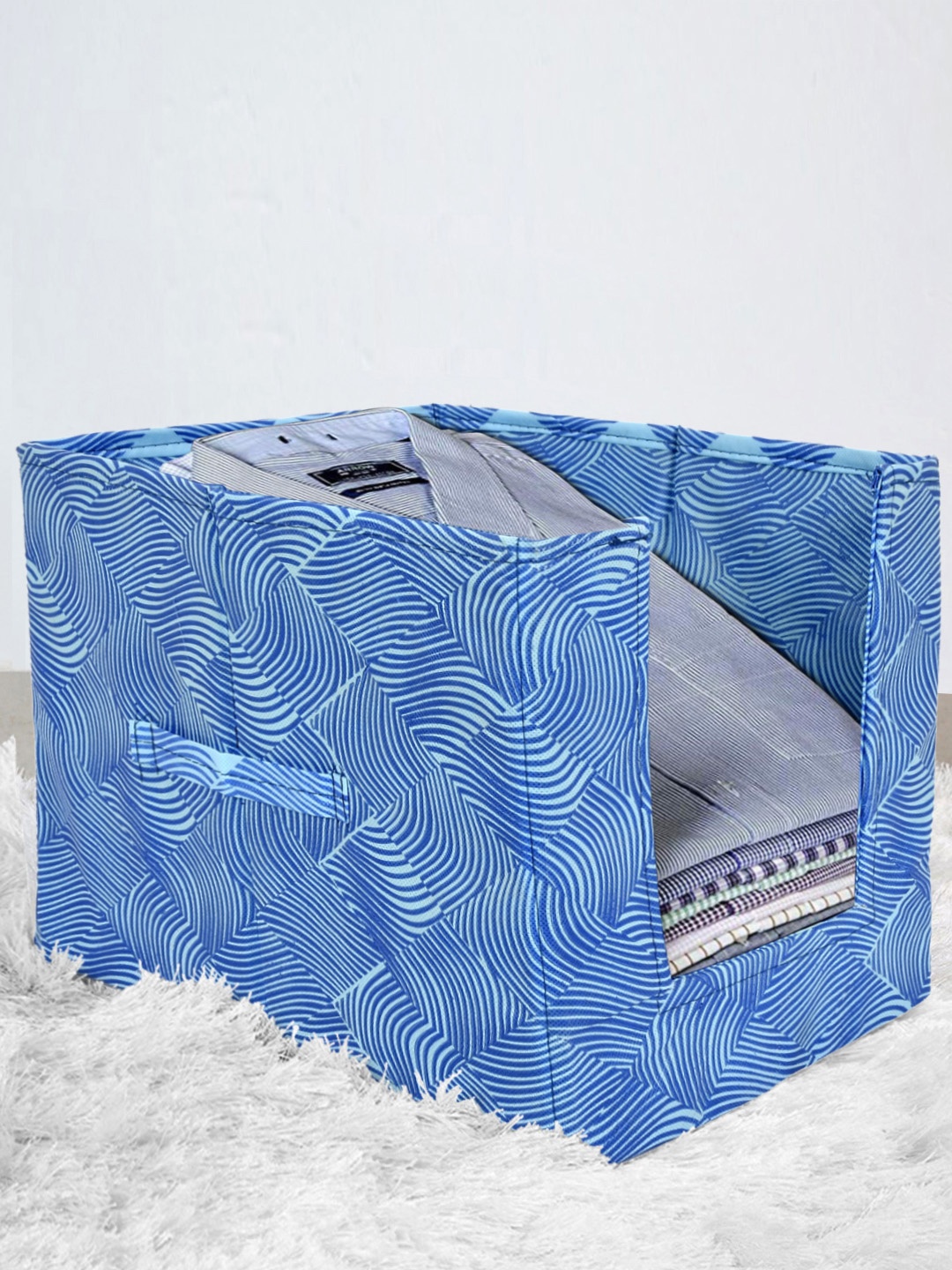 Kuber Industries Blue Laheriya Printed Shirt Stacker Wardrobe Organizer