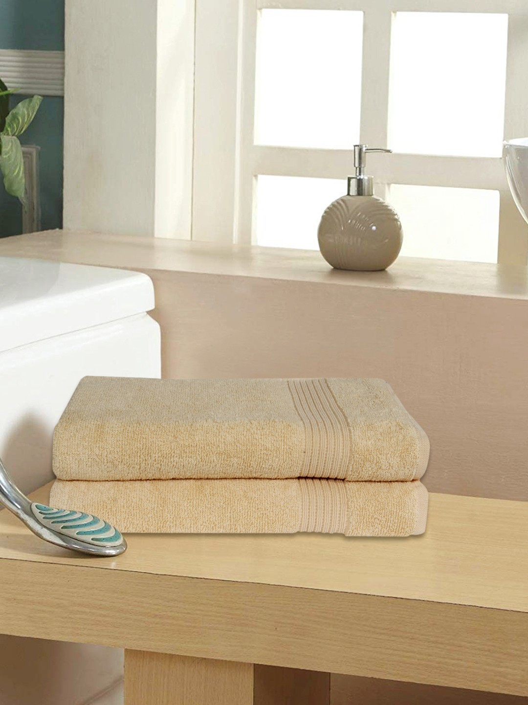 

ROMEE Set Of 2 Beige Solid 400 GSM Large Bath Towels