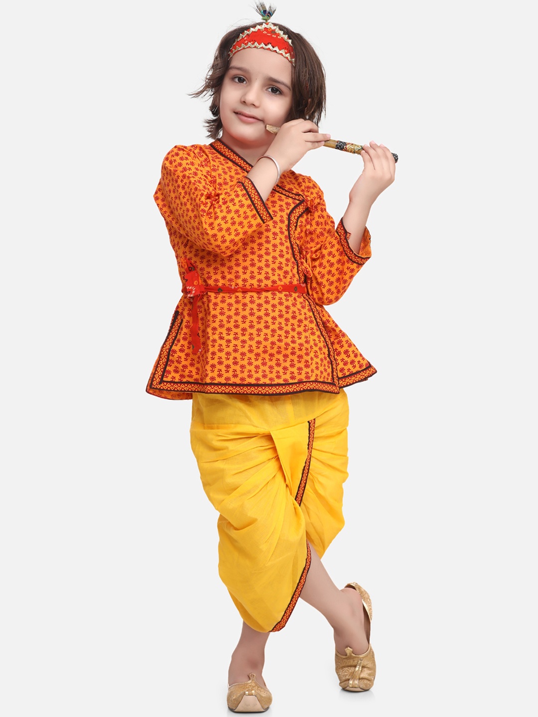 

BownBee Boys Orange & Yellow Printed Kediyu