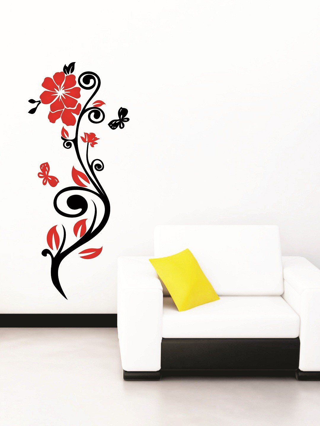 

WALLSTICK Black & Red Floral Large Vinyl Sticker