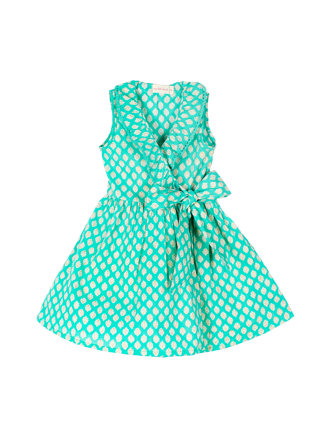 

My Little Lambs Girls Teal Green Printed Wrap Dress