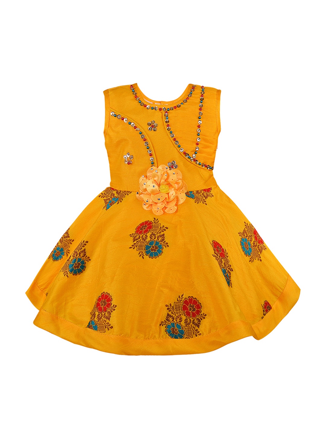 

Wish Karo Girls Yellow Floral Printed Fit and Flare Dress
