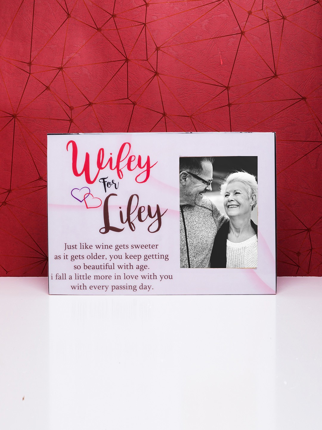 

Golden Peacock Pink Printed Wifey For Lifey Wooden Table-Top Photo Frame
