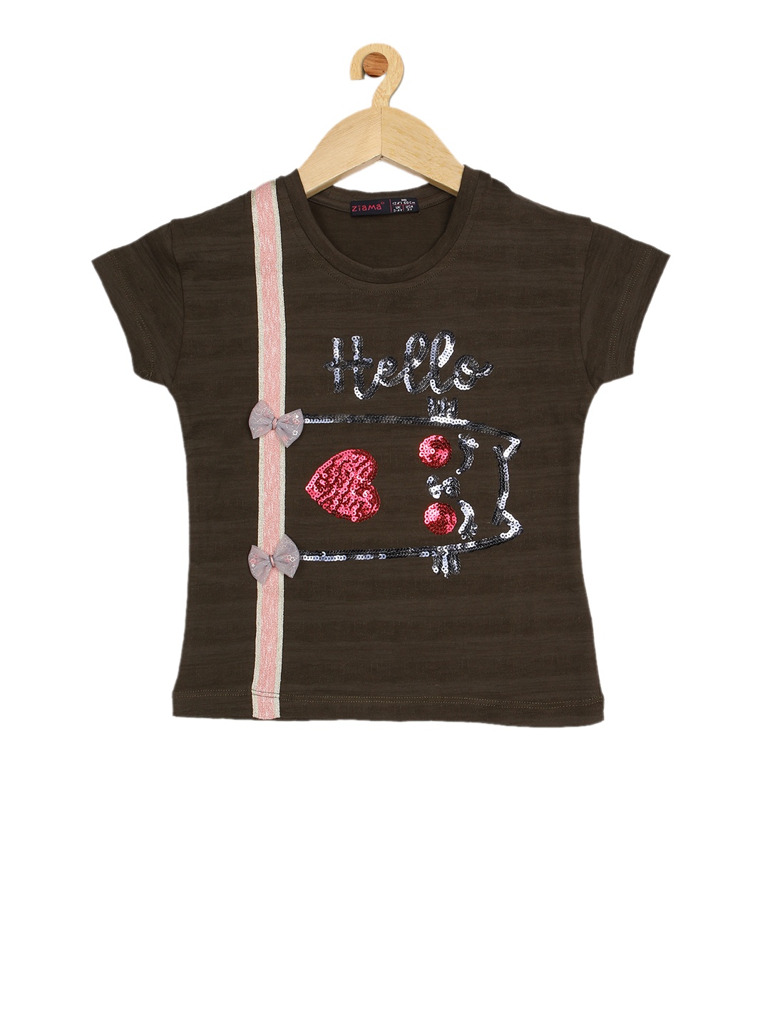 

Ziama Girls Olive Green Embellished Top