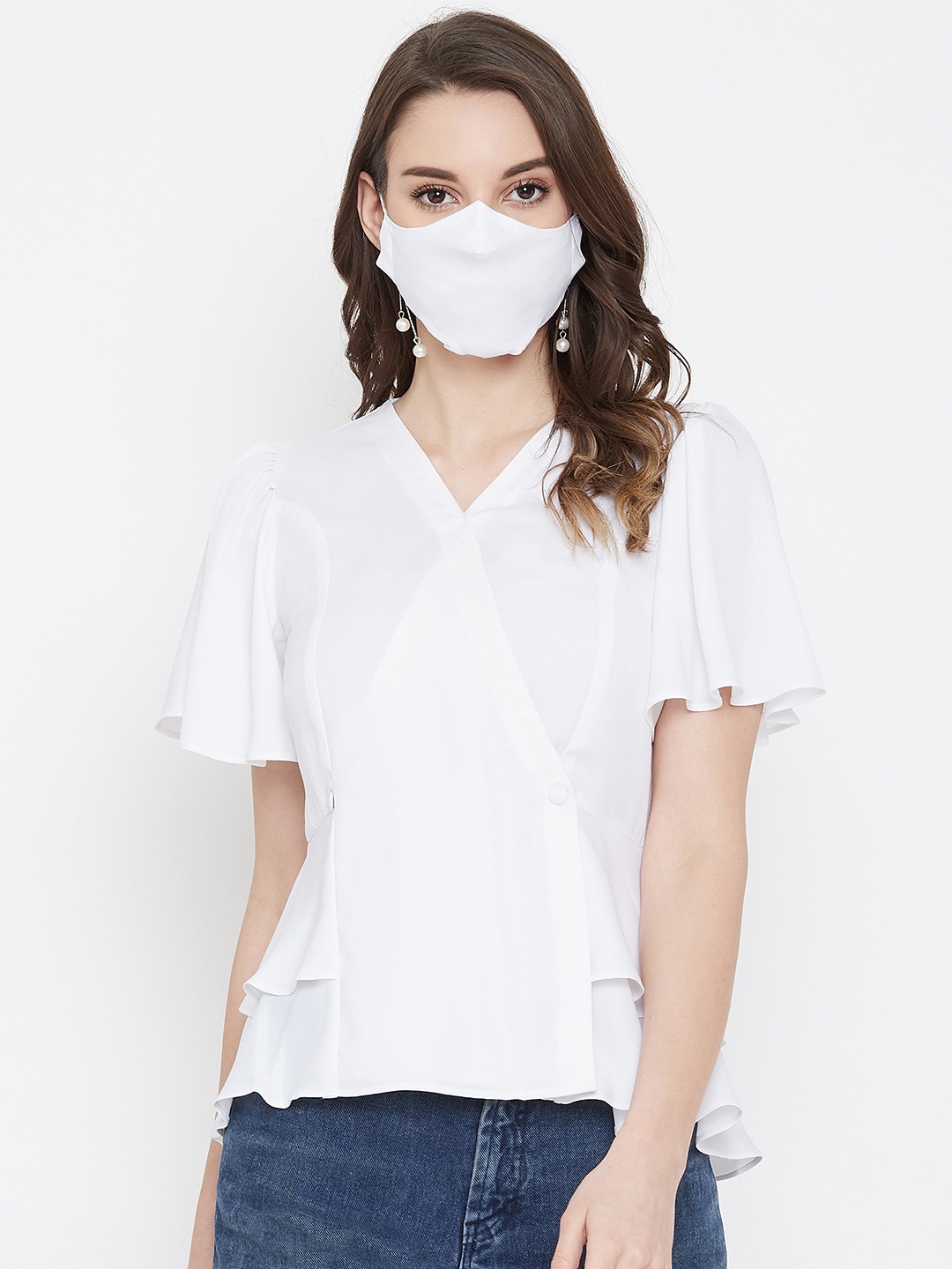 

Imfashini Women White Solid Wrap Top