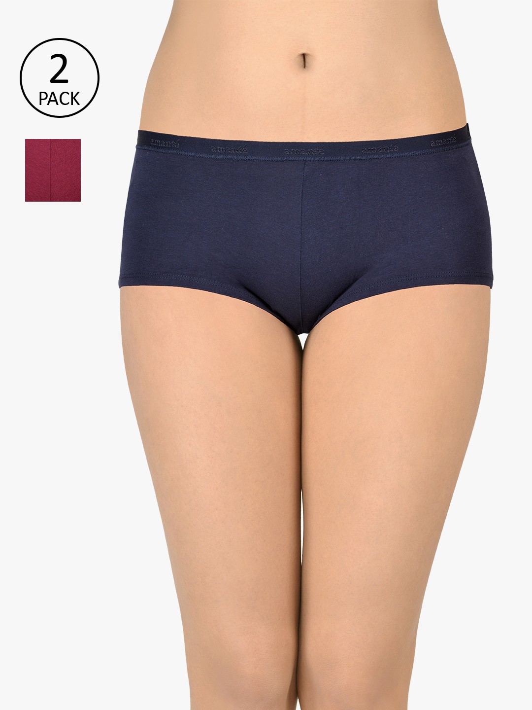

Amante Women Pack Of 2 Solid Mid-Rise Boy Shorts PPK62001, Blue