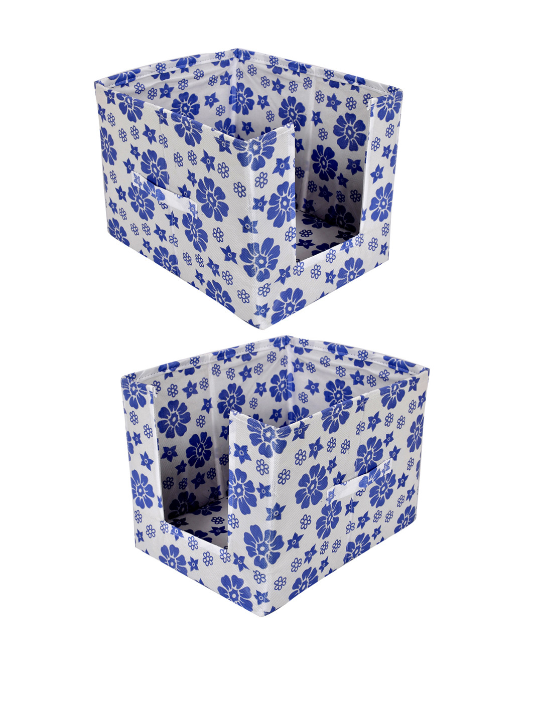 

Kuber Industries Set Of 2 Blue & White Flower Printed Shirt Stacker Wardrobe Organizer