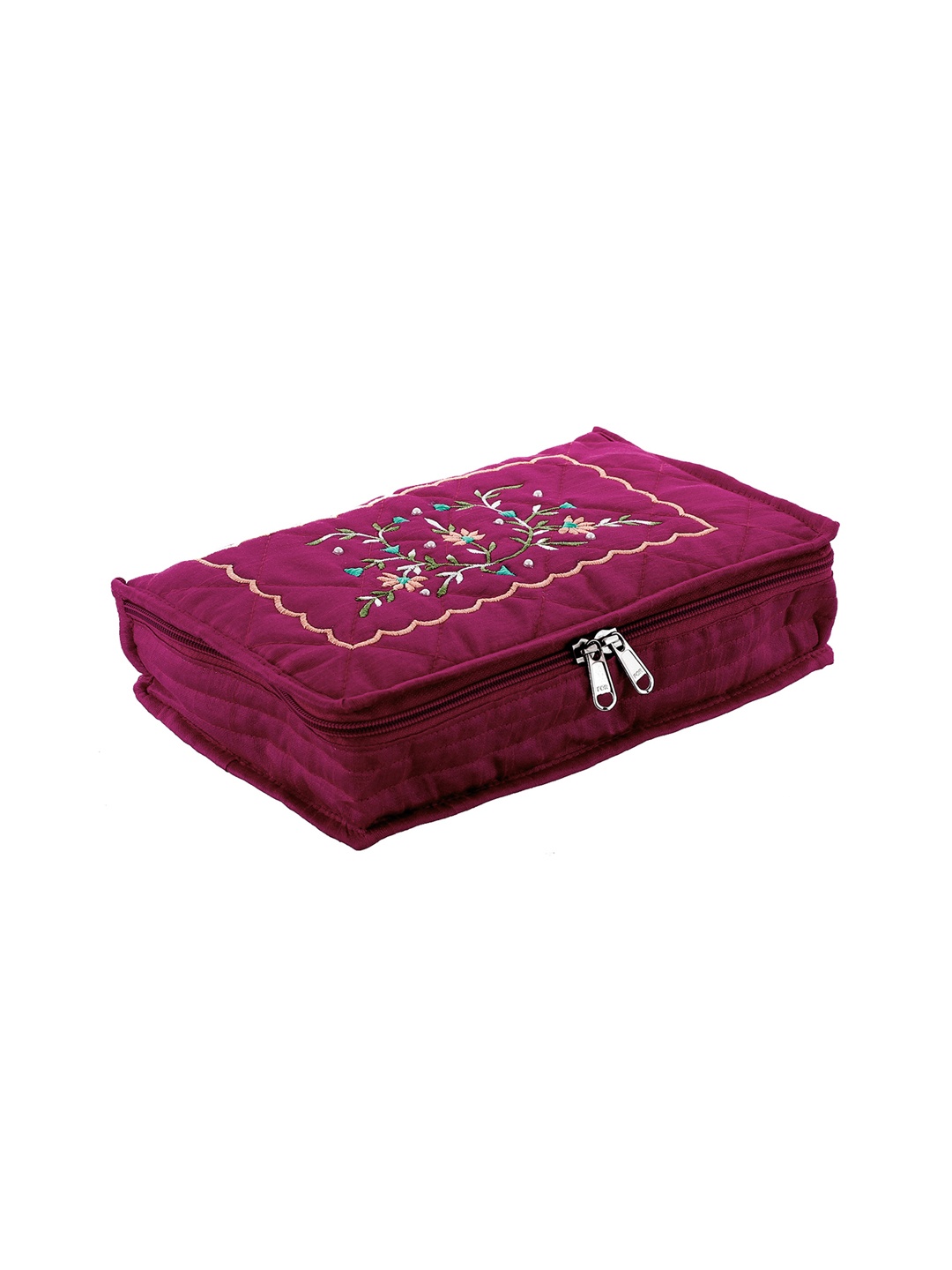 

Kuber Industries Maroon & Green Embroidered Jewellery Organiser