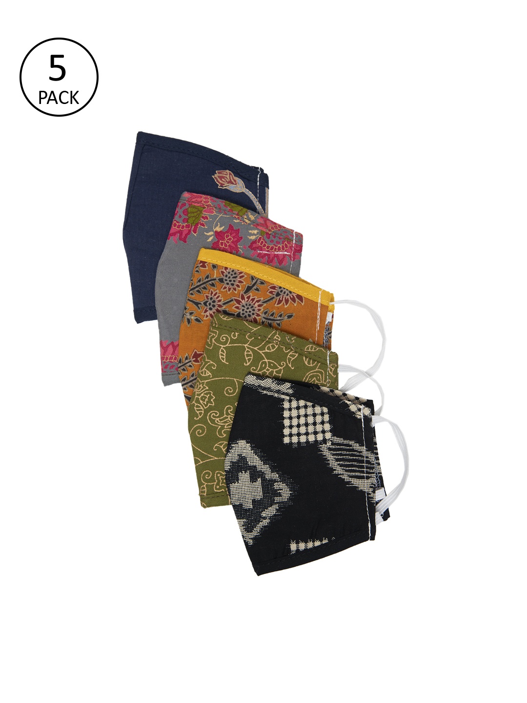 

Myshka Unisex Pack of 5 Printed 3-Ply Reusable Cloth Masks, Black