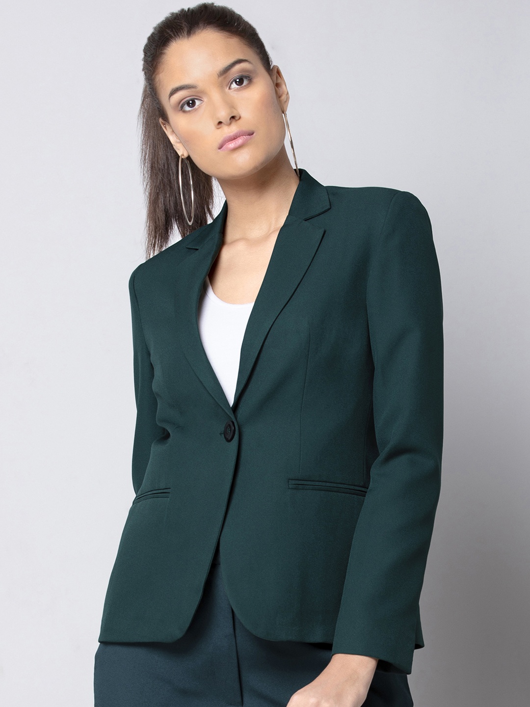 

FabAlley Women Green Solid Classic Single-Breasted Casual Blazer