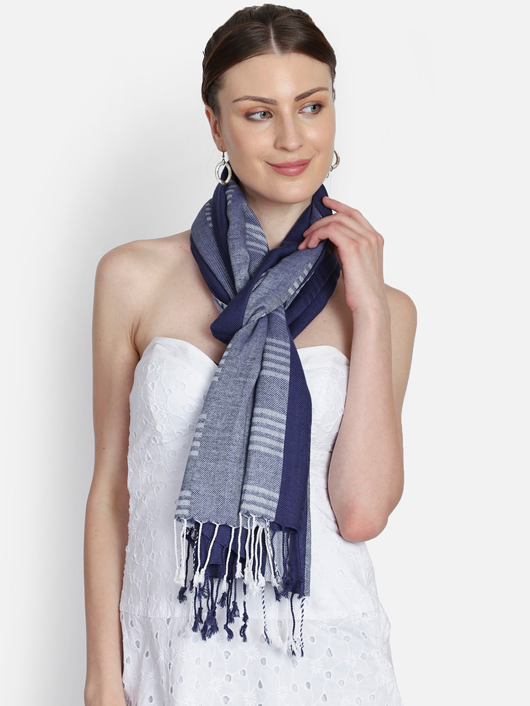 

Anekaant Women Navy Blue & Grey Woven Design Stole