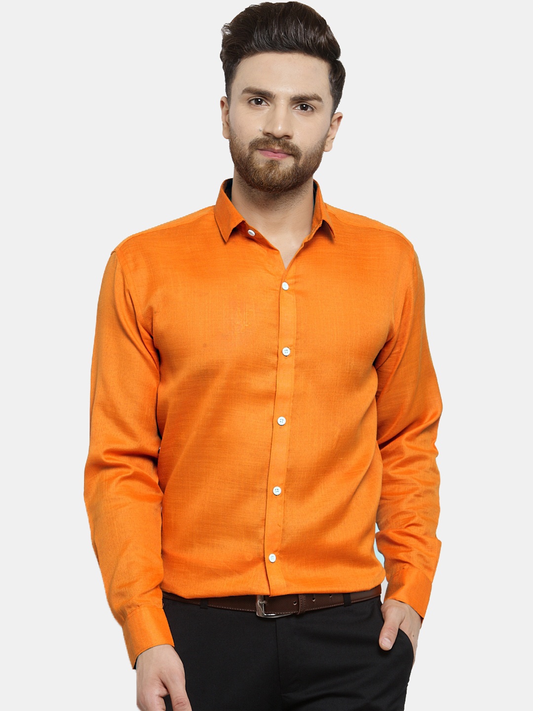

JAINISH Men Orange Classic Regular Fit Solid Formal Shirt