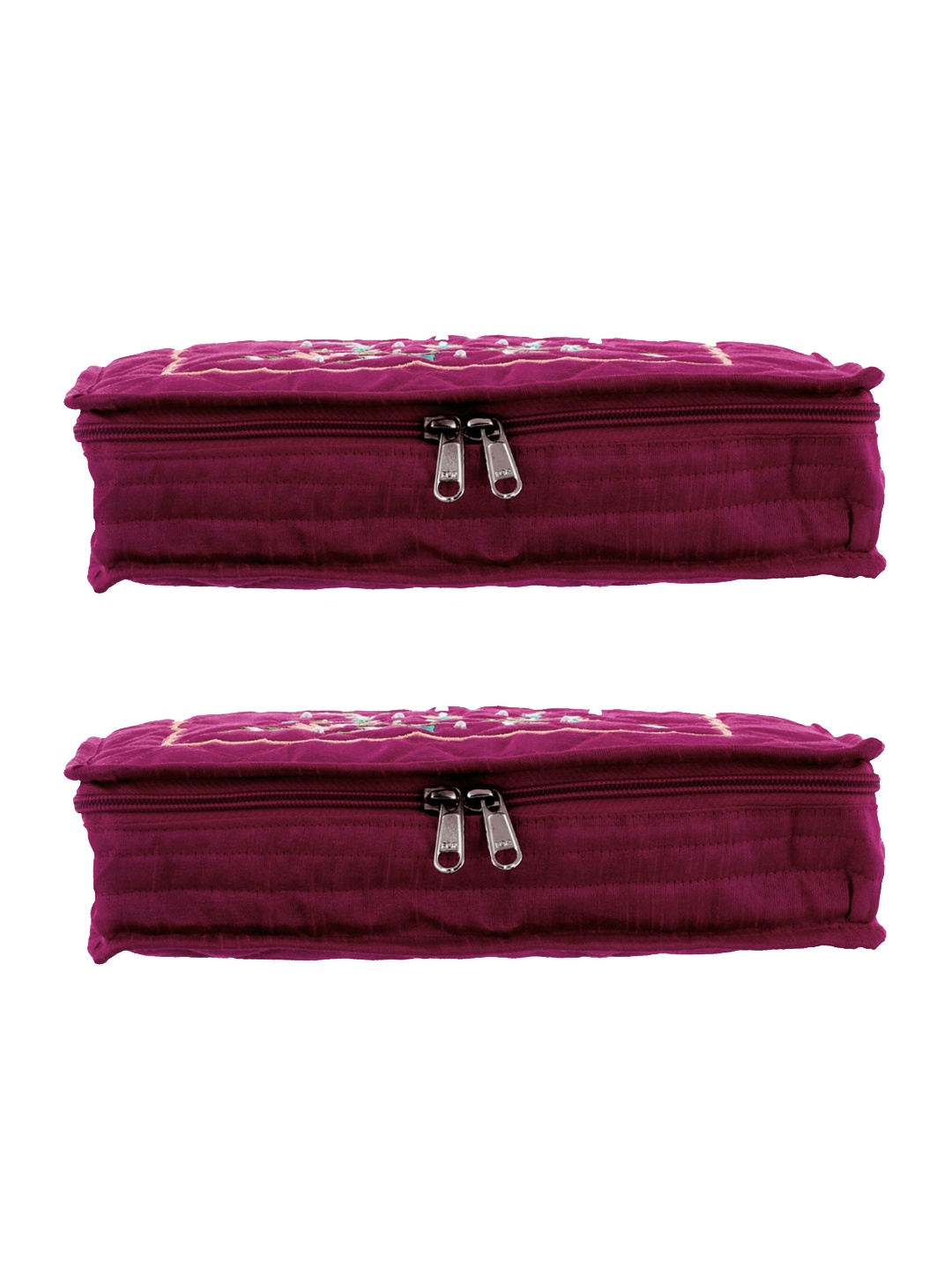 

Kuber Industries Set Of 2 Burgundy & Green Embroidered Jewellery Organisers
