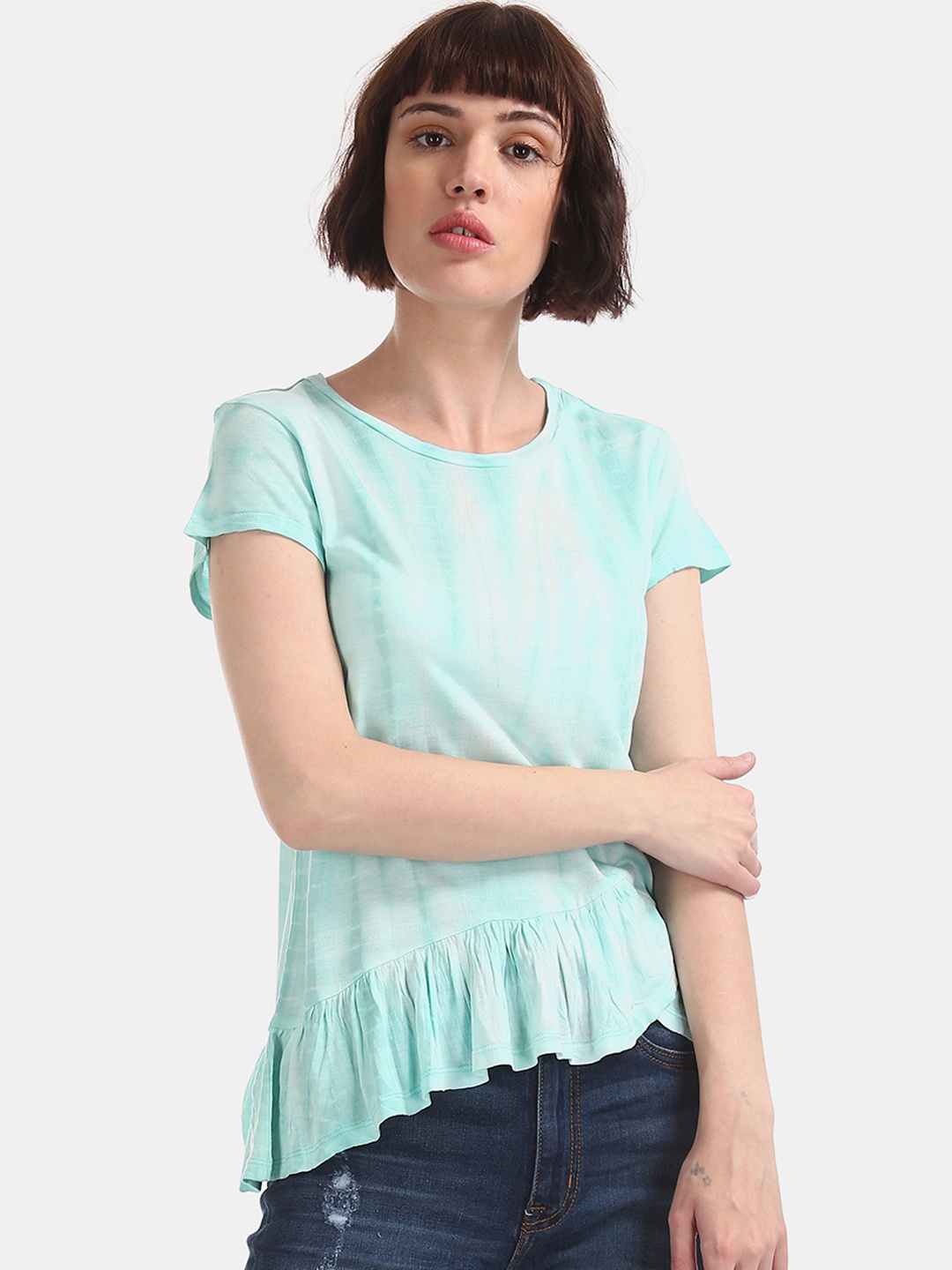 

Aeropostale Women Green Dyed Peplum Top