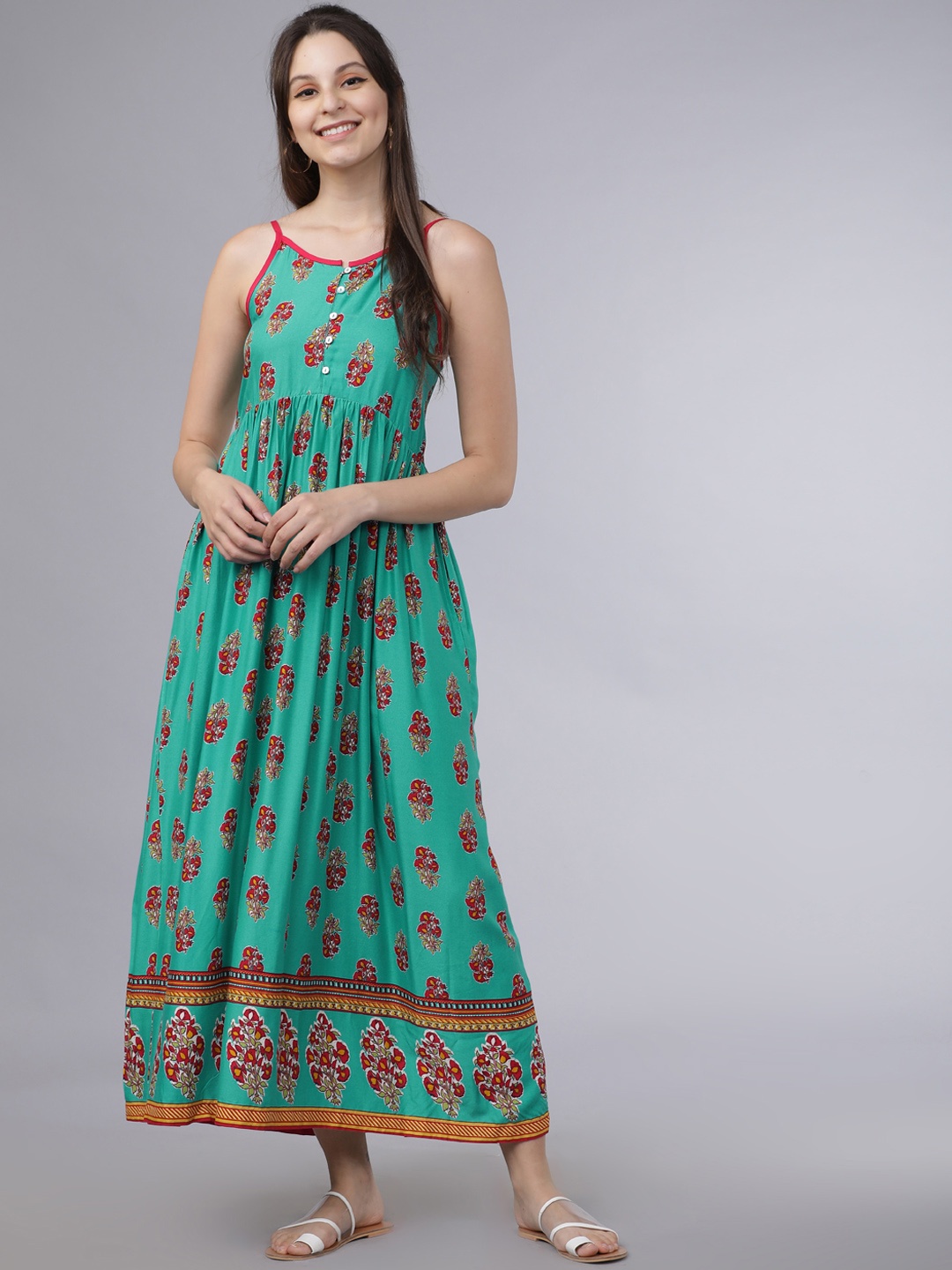 Vishudh Women Sea Green Printed Empire Dress