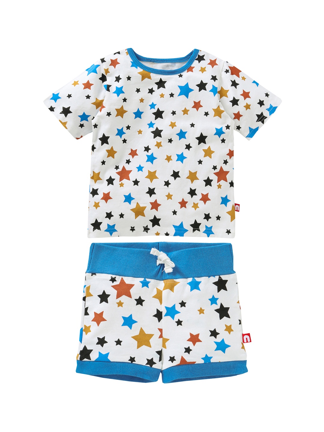 

Nino Bambino Kids White & Blue Printed Organic Cotton T-shirt with Shorts