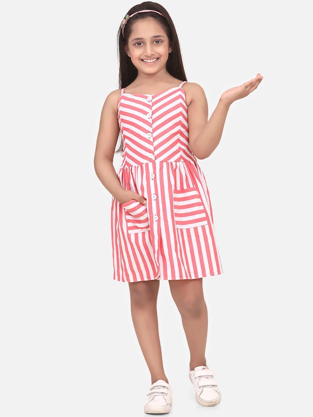 

StyleStone Girls Pink & White Striped Fit and Flare Dress
