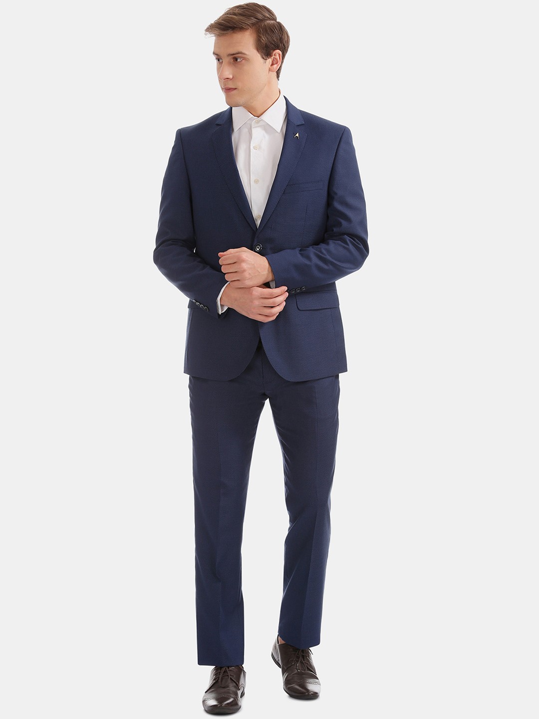 

Arrow Men Blue Self-Design Regular-Fit Single-Breasted Formal Suit