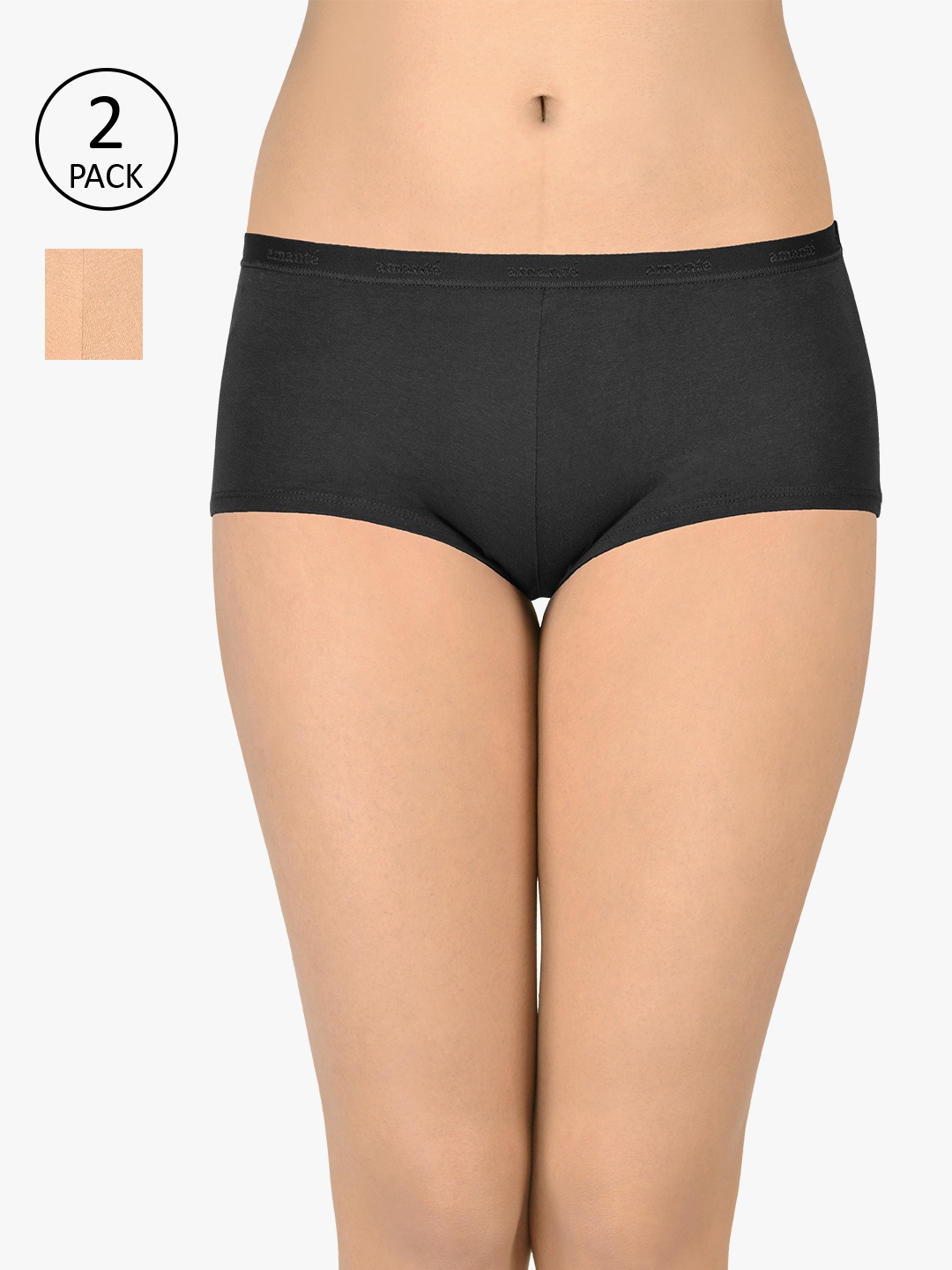 

Amante Women Pack of 2 Solid Low-Rise Boyshorts PPK62001, Black