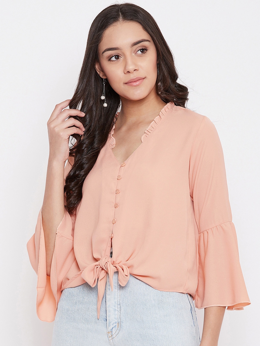 

One of a Kind Women Peach-Coloured Solid Top