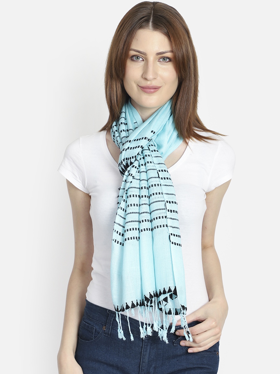 

Anekaant Women Blue & Black Woven Design Stole