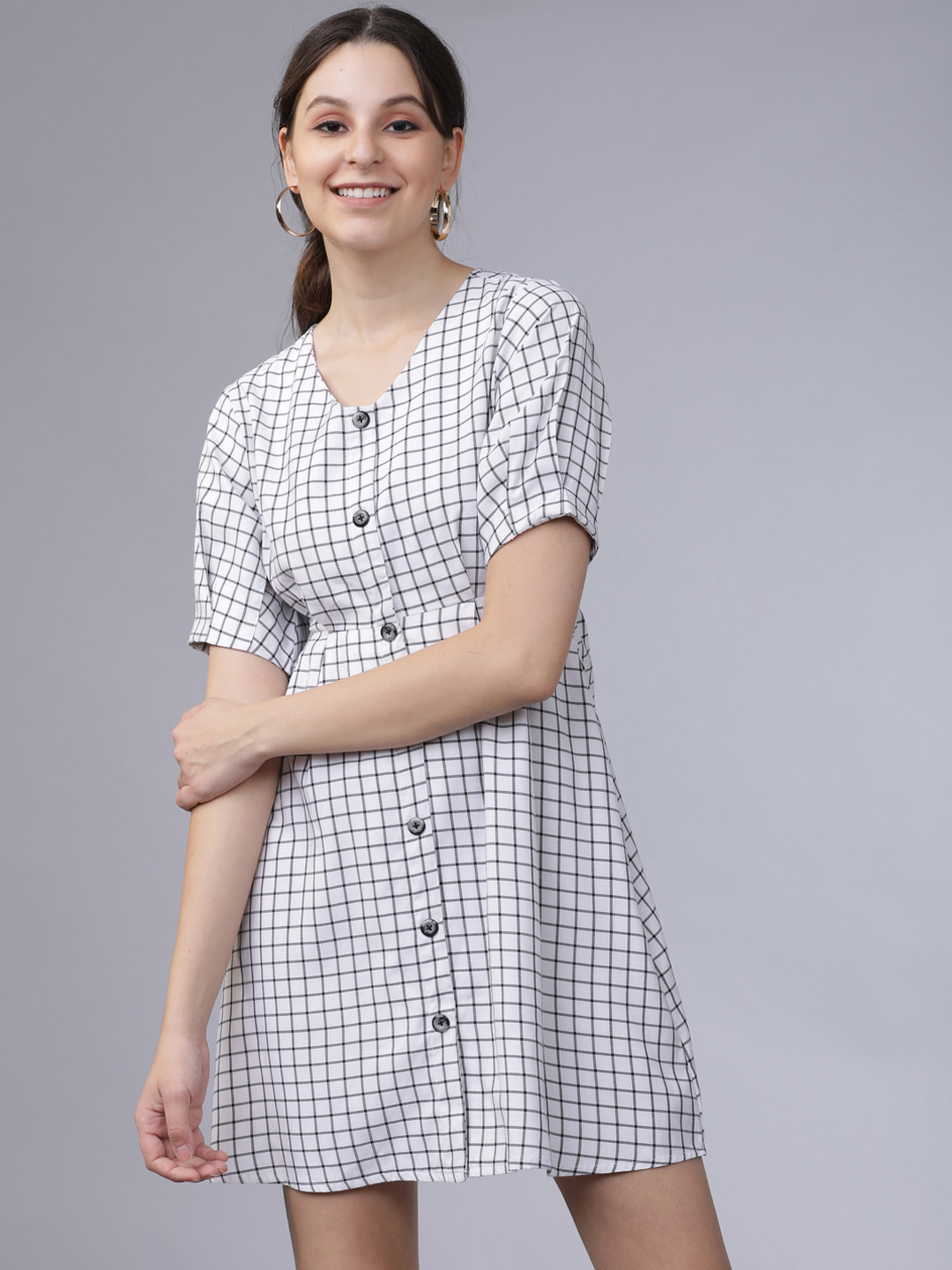 

Tokyo Talkies Women Black & White Checked A-Line Dress