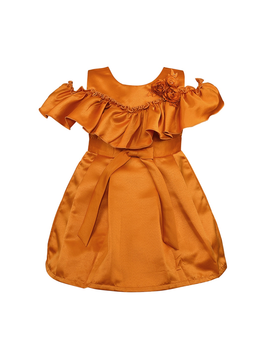 

Wish Karo Girls Mustard Brown Solid Fit and Flare Dress