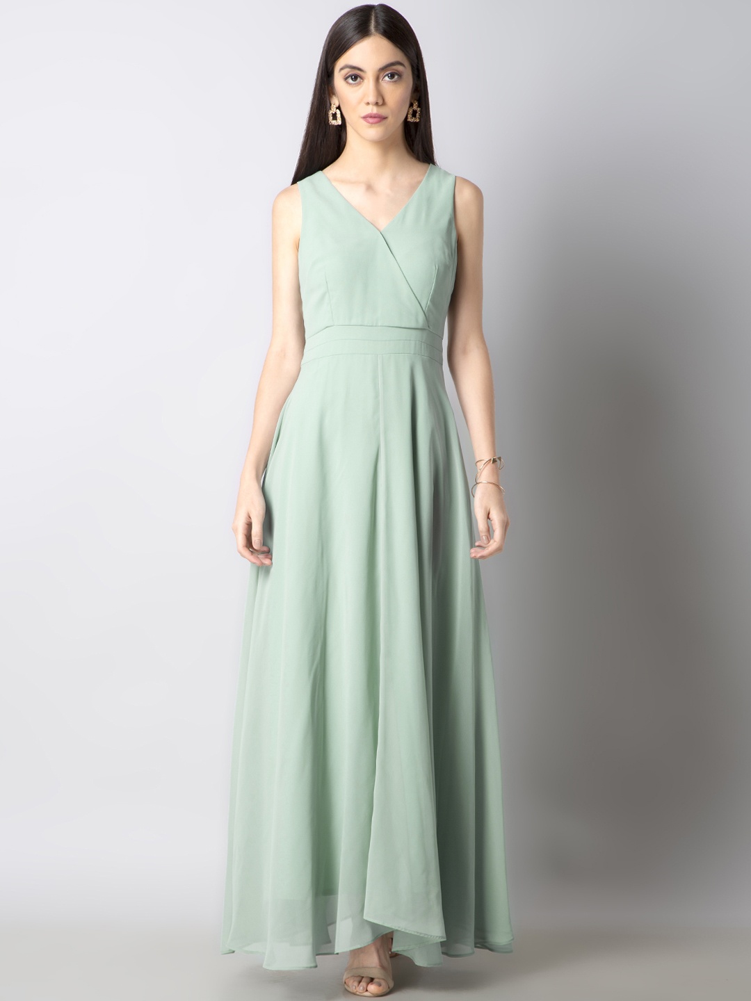 

FabAlley Women Green Solid Maxi Dress
